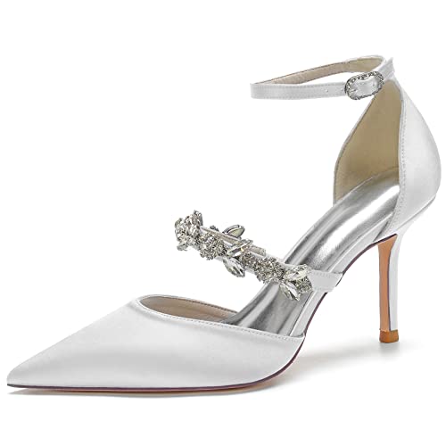 Damen Brautschuhe High Schuhe Pointed Toe Hochzeit Bridal Stiletto High Heels Slip-On Kleid Schuhe 8.5Cm,Weiß,37 EU Damen Brautschuhe High Schuhe Pointed Toe Hochzeit Bridal Stiletto High Heels Slip-On Kleid Schuhe 8.5Cm,Weiß,37 EU von Generic