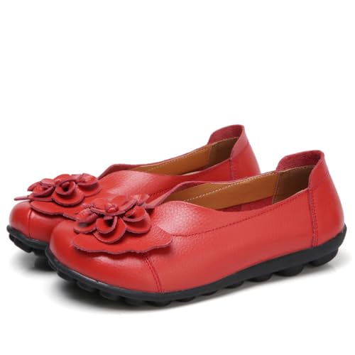 Damen Casual Leder Loafer Flache Casual Mokassins Slip On Blumen Boot Fahren Schuhe,Bright red,41 Damen Casual Leder Loafer Flache Casual Mokassins Slip On Blumen Boot Fahren Schuhe,Bright red,41 von Generic