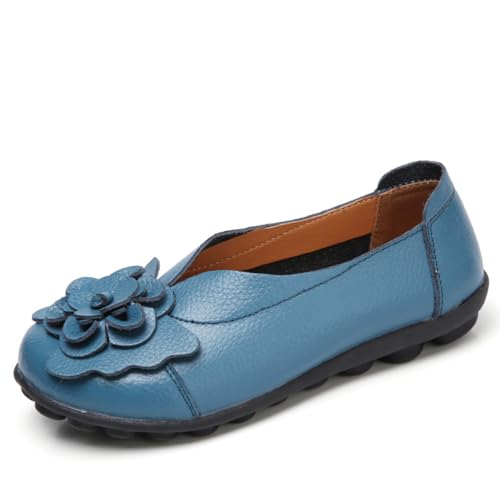 Damen Casual Leder Loafer Flache Casual Mokassins Slip On Blumen Boot Fahren Schuhe,Light Blue,44 Damen Casual Leder Loafer Flache Casual Mokassins Slip On Blumen Boot Fahren Schuhe,Light Blue,44 von Generic