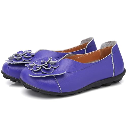 Damen Casual Leder Loafer Flache Casual Mokassins Slip On Blumen Boot Fahren Schuhe,Lila,43 Damen Casual Leder Loafer Flache Casual Mokassins Slip On Blumen Boot Fahren Schuhe,Lila,43 von Generic