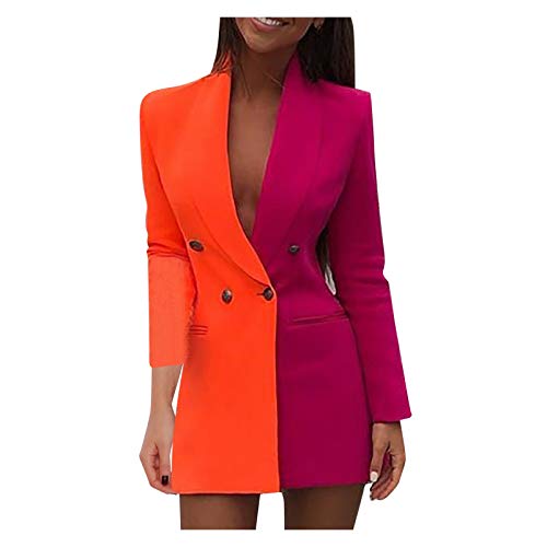 Damen Cooler Ledermantel Langarm V-Kragen Winterjacke PU Sexy Bodycon Lederkleid Blazer Leder Minikleid mit Gürtel Übergröße Formale Kleider Kurz (03B-Orange, M) von Generic