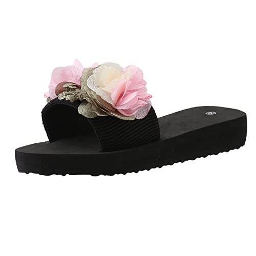 Damen Cozy Slides - Schlappen Damen Sommer Schwarz Espadrilles Keilabsatz und Clip-Zehe Rutschfest Frauen Latschen Rutschfest Badeschuhe für Drinnen und Draußen von Generic