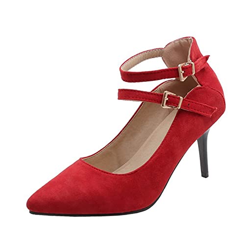 Damen Damen High Heel Loafer High Heeled Leder Slip On Party Dress Prom Schuhe Work Student School Schuhe 8CM (Red 2 UK) von Generic