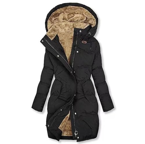 Damen Diffraktive Naht Jacke Winter Warmer Mantel Kapuzenmantel Gepolsterter Baumwollmantel Reißverschluss Langarm Jacke Reißverschlusstasche Plüschfutter Wintermantel XXL 42 02-Black von Generic