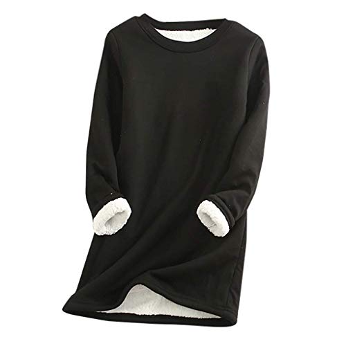 Damen Fleece Langarm Sweatshirts Winter-Warmer Plüsch Pulli Oversized Rundhals Sweatshirt Teddy-Fleece Pullover Unterhemd von Generic