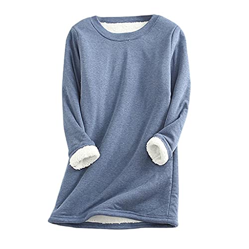 Damen Fleece Pullover Winter Warme Langarmshirt Rundhals Sweatshirt Unterhemd Bequem Weich Gefüttert Pullover Dicker Plüsch Langarm Shirts von Generic