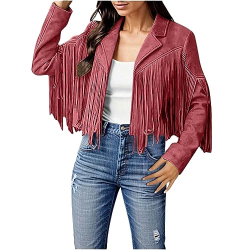 Damen Fransen Quaste Jacke Langarm FauxWildleder Lederjacke mit Fransen Strickjacke Mantel Freizeit Übergangsjacke autumnjacke Kurze Fransenjacke Motorradjacke Bikerjacke Kurz Jacket Outwear (Red, M) Damen Fransen Quaste Jacke Langarm FauxWildleder Lederjacke mit Fransen Strickjacke Mantel Freizeit Übergangsjacke autumnjacke Kurze Fransenjacke Motorradjacke Bikerjacke Kurz Jacket Outwear (Red, M) von Generic