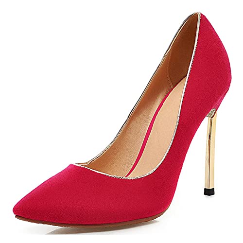 Damen High Heel Spitzschuh Damen Wedge Loafer Slip On Kleid Schuhe Party Hochzeit Outdoor rutschfeste Pumps Schuhe 10CM (Red 2 UK) von Generic