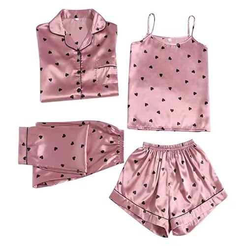 Frauen Hausanzug Flamingo Print Mode Slim Pyjamas Vierteiliges Set Für Alle Jahreszeiten Mama Und Valentine Pyjamas, rose, 48 von Generic