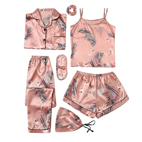 Frauen Hausanzug Flamingo Print Mode Slim Pyjamas Vierteiliges Set Für Alle Jahreszeiten Mama Und Valentine Pyjamas, rose gold, 42 von Generic