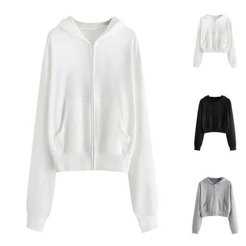 Damen Hooded Full-Zip Sweatjacke Sweatshirt Hoodie mit Reissverschluss Cropped Crop Top Damen Damen Hooded Full-Zip Sweatjacke Sweatshirt Hoodie mit Reissverschluss Cropped Crop Top Damen von Generic