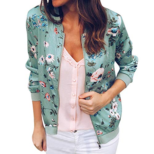 Damen Jacke Casual Blumenmuster Bomberjacke Langarm Outwear Reißverschluss Stehkragen Kurz Mäntel Herbst Frühling Leicht Jacken von Generic