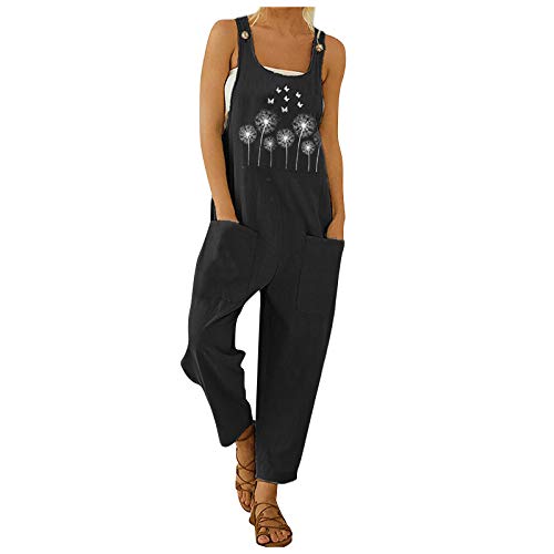 Damen Jumpsuit Sporthose Damen Mit Taschen Stylisch Jeans Jumpsuits Damen Sommer Bunte Blumenmuster Druck Spaghetti-Träge Sleeveless Front Cutout Wide Leg Jumpsuit von Generic