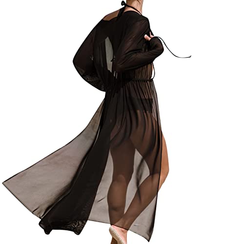 Damen Kimono Schwarz Lang Chiffon Kimono Cardigan Top Lose Schal Bikini Cover Up Strandponcho Vintage Vertuschen Bluse Elegant Durchsichtig Leichte Pareo Strandurlaub Damen Kimono Schwarz Lang Chiffon Kimono Cardigan Top Lose Schal Bikini Cover Up Strandponcho Vintage Vertuschen Bluse Elegant Durchsichtig Leichte Pareo Strandurlaub von Generic