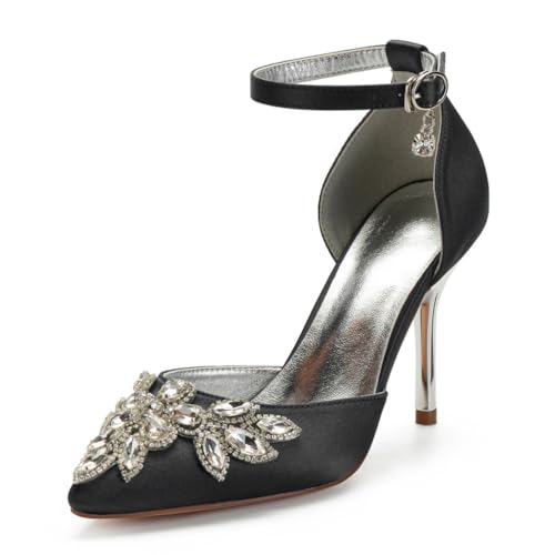 Damen Knöchelriemen Hochzeitsschuhe Für Braut Spitz Zehen Kleid Pumps Mit Strass Hoher Pfennigabsatz Partei Abschlussball Schuhe,Schwarz,36 EU Damen Knöchelriemen Hochzeitsschuhe Für Braut Spitz Zehen Kleid Pumps Mit Strass Hoher Pfennigabsatz Partei Abschlussball Schuhe,Schwarz,36 EU von Generic