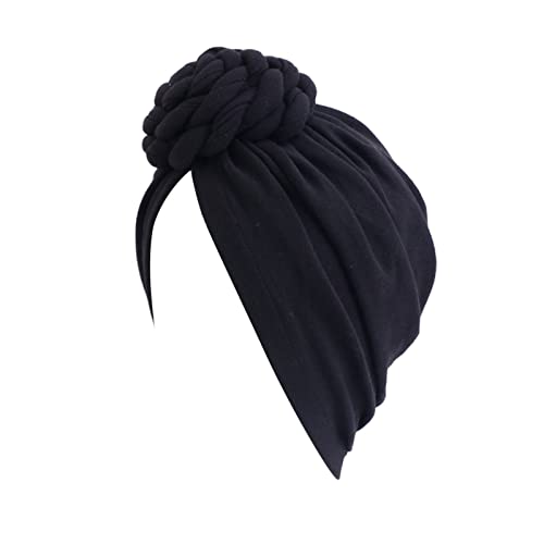 Damen Kopftuch Hut Mütze Haarschal Turban Kopfwickel Turban Hüte Kopfbedeckung Knoten Stirnbänder (schwarz, Einheitsgröße) von Generic