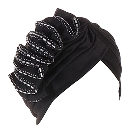 Damen Krebs Kopf Hut Kappe Ethno Bohemian Floral Hair Cover Wrap Turban Kopfbedeckung Turban Kappe für Damen Damen Stirnbänder rutschfest (c-schwarz, Einheitsgröße) von Generic