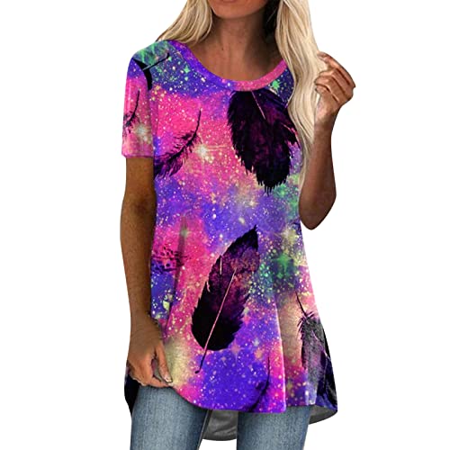 Damen Kurzarm Tunika 2025 Trendy für Training und Ausgehen, grafisches Sommer-Langshirt zum Tragen mit Leggings, lockere T-Shirts mit Rundhalsausschnitt für Frühling 2025, Lila, XXL, violett, 48 Damen Kurzarm Tunika 2025 Trendy für Training und Ausgehen, grafisches Sommer-Langshirt zum Tragen mit Leggings, lockere T-Shirts mit Rundhalsausschnitt für Frühling 2025, Lila, XXL, violett, 48 von Generic