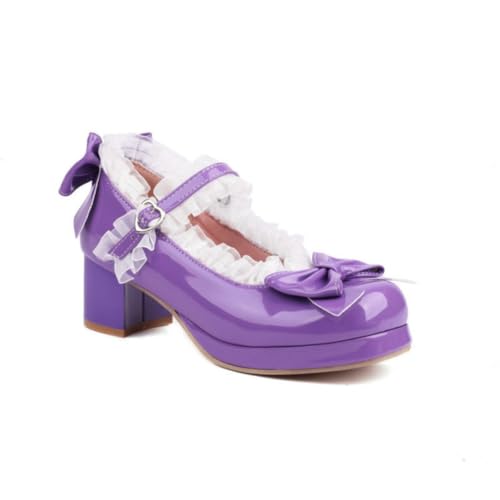 Damen Lack - Leder Lolita Heels Runde Zehenpartie Blockabsatz Mary Jane Schuhe Süße Schleife Plateau Pumps,Lila,44 EU Damen Lack - Leder Lolita Heels Runde Zehenpartie Blockabsatz Mary Jane Schuhe Süße Schleife Plateau Pumps,Lila,44 EU von Generic
