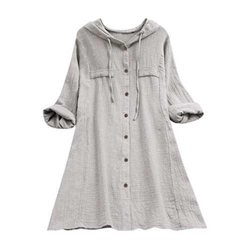 Damen Lange Leinenbluse mit Kapuze Damen Oversize Langarm Hoodie Mini Kleid LäSsige Longbluse Loose Hemdbluse Herbst Oberteile Damen Lange Leinenbluse mit Kapuze Damen Oversize Langarm Hoodie Mini Kleid LäSsige Longbluse Loose Hemdbluse Herbst Oberteile von Generic