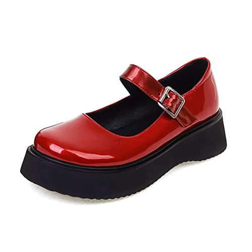 Damen-Leder-Loafer Damen-Loafer zum Hineinschlüpfen, Flache Fahrschuhe, leicht, runde Zehen, Wanderschuhe, Arbeit, Schule, Rutschfester Absatz, 4 cm (Rot 1.5 UK) von Generic