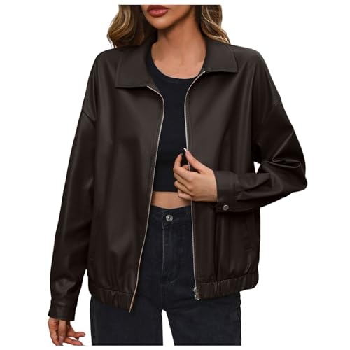 Damen Lederjacke übergroß Kunstlederjacke Modisch für Autumn und Winter Lange Ärmel Übergangsjacke Oversize Y2K Damen Lederjacke übergroß Kunstlederjacke Modisch für Autumn und Winter Lange Ärmel Übergangsjacke Oversize Y2K von Generic