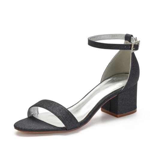 Damen Offene Zehe Glitzer Hochzeitskleid Schuhe Mittlerer Stämmiger Ferse Braut Sandalen Knöchelriemen Abend Partei Abschlussball Schuhe Mit Schnalle,Schwarz,38 EU Damen Offene Zehe Glitzer Hochzeitskleid Schuhe Mittlerer Stämmiger Ferse Braut Sandalen Knöchelriemen Abend Partei Abschlussball Schuhe Mit Schnalle,Schwarz,38 EU von smlekwc