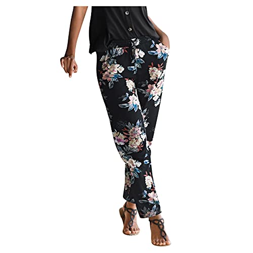 Damen Pant Lange Haremshose Schlupfhose Boho Strandhose Leicht Freizeithose Loose Sommerhose Frauen Hose mit Taschen Straight Bein Hose Sommerhose Stoffhose Jogginghose Yogahose von Generic