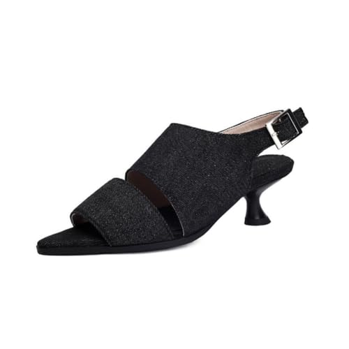 Damen Peeptoe Slingback Sommer Sandalen Slip in Kleid Pumps Mit Schnalle Mittlerer Kätzchen Ferse Partei Abschlussball Sandalen,Black Denim,44 EU Damen Peeptoe Slingback Sommer Sandalen Slip in Kleid Pumps Mit Schnalle Mittlerer Kätzchen Ferse Partei Abschlussball Sandalen,Black Denim,44 EU von Generic