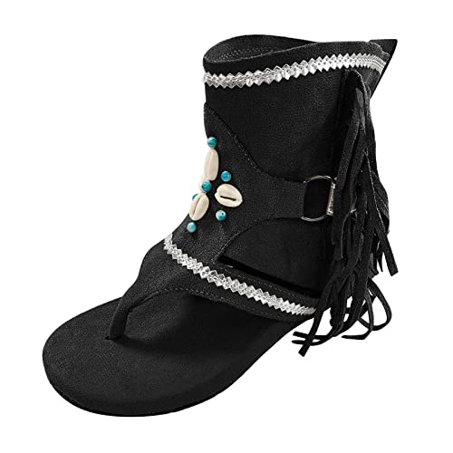 Damen Römersandalen Sandalen mit Fransen, Zehensandalen Damen Peeptoe Stiefeletten Cosplay Festival Schuhe von Generic