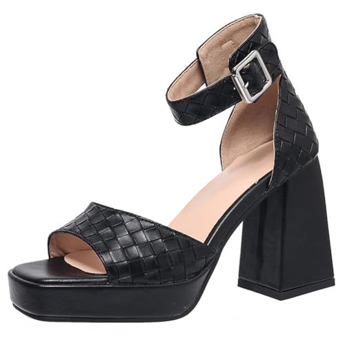Damen Sandalen Frühling Sommer Peep-Toe Blockabsatz Schnalle Geflochtenes Design Party Casual Büro Kombinierbar Mit Rock Jeans,Schwarz,38 EU Damen Sandalen Frühling Sommer Peep-Toe Blockabsatz Schnalle Geflochtenes Design Party Casual Büro Kombinierbar Mit Rock Jeans,Schwarz,38 EU von Generic