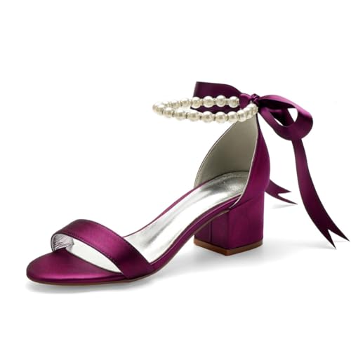 Damen Schnürung Hochzeit Kleid Schuhe Mit Perle Mittlerer Blockabsatz Satin Brautschuhe Offene Zehen Abend Partei Abschlussball Sandalen,Lila,42 EU Damen Schnürung Hochzeit Kleid Schuhe Mit Perle Mittlerer Blockabsatz Satin Brautschuhe Offene Zehen Abend Partei Abschlussball Sandalen,Lila,42 EU von smlekwc