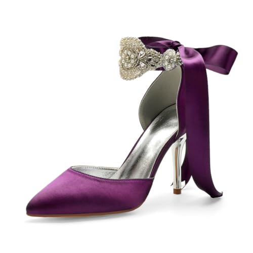 Damen Schnürung Kleid Pumps Mit Strass Spitze Zehen Satin Brautschuhe Hoher Pfennigabsatz Hochzeit Partei Abschlussball Schuhe,Lila,36 EU Damen Schnürung Kleid Pumps Mit Strass Spitze Zehen Satin Brautschuhe Hoher Pfennigabsatz Hochzeit Partei Abschlussball Schuhe,Lila,36 EU von smlekwc