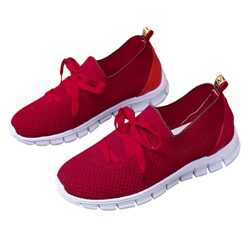 Damen Schuhe Sandalen Damen-Sommer-Mesh-Atmungsaktiver niedriger Absatz, große Schnür-Einzelschuhe, Freizeitschuhe Grüne Schuhe Damen Sneaker (Red, 43) von Generic