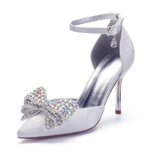 Damen Sexy Hoher Absatz Hochzeit Kleid Schuhe Spitze Zehe Satin Brautschuhe Mit Schleife Knöchelriemen Abend Partei Abshlussball Schuhe,Weiß,36 EU Damen Sexy Hoher Absatz Hochzeit Kleid Schuhe Spitze Zehe Satin Brautschuhe Mit Schleife Knöchelriemen Abend Partei Abshlussball Schuhe,Weiß,36 EU von Generic