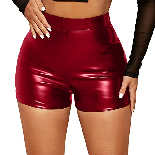 Damen Sexy Shorts Frauen Hotpants Karnevalskostüm Cosplay Festival Rave Pole Dance Outfit Damen Leder Shorts Wetlook High Waist Kurze Lederhose Skinny Lederoptik Leggins Hose Hotpants von Generic