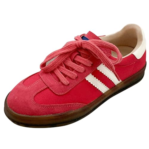 Damen Sneakers Weite Passform Atmungsaktiv Schnürschuhe Für Tägliches Gehen Und Pendeln Rindsleder Flache Sohle Low Top,Rot,36 EU Damen Sneakers Weite Passform Atmungsaktiv Schnürschuhe Für Tägliches Gehen Und Pendeln Rindsleder Flache Sohle Low Top,Rot,36 EU von MiaZane