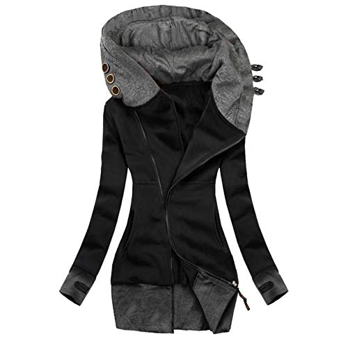 Damen Soft Shell Jacken Winterjacke Warm Übergangsjacke Elegant Sweatjacke Lang Kapuzenjacke mit Aufdruck Herbstjacke Steppjacke Leicht Fahrradjacke Funktionsjacke Laufjacke Schwarz XXL von Generic