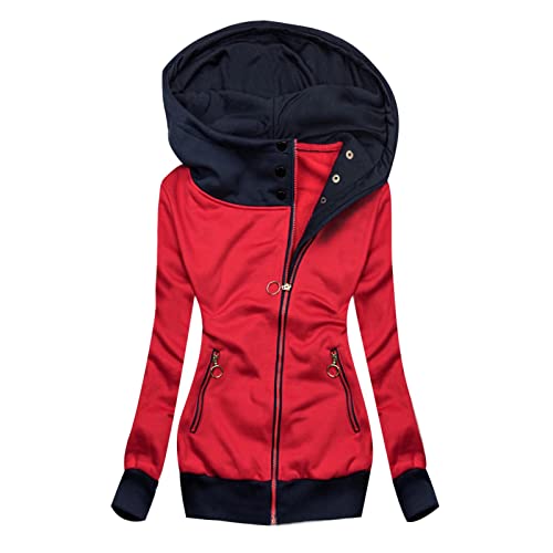 Damen Softshell Jacke Lang Warm Winterjacke Funktionsjacke Übergangsjacke Herbst Sweatjacke mit Kapuze Kapuzenjacke Steppjacke Sportjacke Langarm Outdoor Jacken für Wanderjacke Rot L von Generic