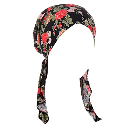 Damen Sommer Baumwolle bedruckte elastische Kopfbedeckung muslimische Baumwolle gebogene Kopfbedeckung Kopf Sportkleidung (schwarz-d, Einheitsgröße) von Generic