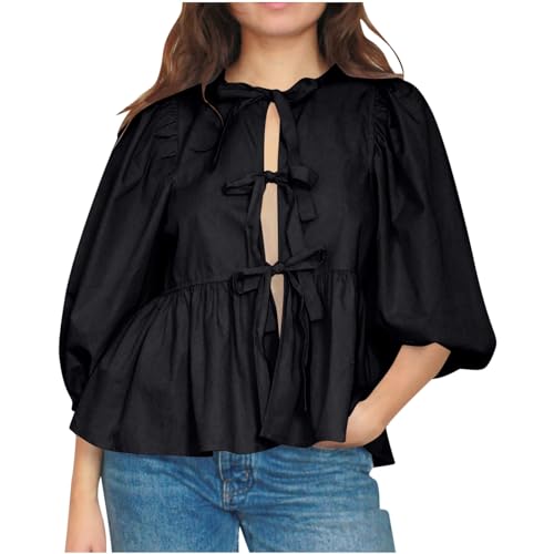 Damen-Sommer-Bluse, Bluse Zum Binden Vorne, Bluse Für Urlaub, Elegant, Leger, Mit Schnürung Vorne, Puffärmel, Schößchen, Y2k, Zum Ausgehen, Rüschen, Babydoll-Shirt, Teenager Mädchen, Sale Angebote Damen-Sommer-Bluse, Bluse Zum Binden Vorne, Bluse Für Urlaub, Elegant, Leger, Mit Schnürung Vorne, Puffärmel, Schößchen, Y2k, Zum Ausgehen, Rüschen, Babydoll-Shirt, Teenager Mädchen, Sale Angebote von Generic