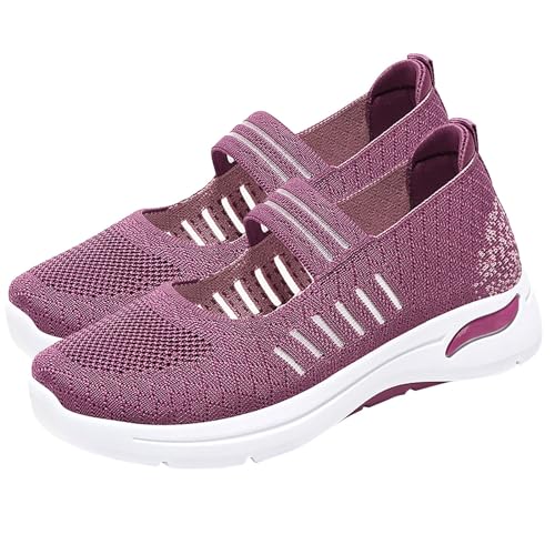 Damen Sommer Fliegende gewebte weiche Sohle atmungsaktive leichte Bequeme Freizeitschuhe Damen Schuhe Original (Purple, 39) von Generic