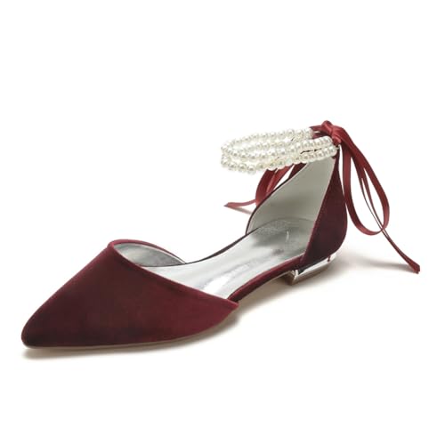 Damen Spitz Zulaufende Brautschuhe Aus Samt Sweet Pearl - Verzierte Niedrige Absätze Mit Band,Burgundy,41 EU Damen Spitz Zulaufende Brautschuhe Aus Samt Sweet Pearl - Verzierte Niedrige Absätze Mit Band,Burgundy,41 EU von Generic
