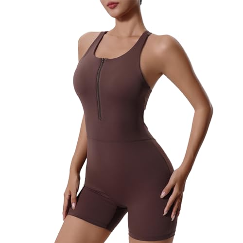 Damen Sport Jumpsuit mit Reißverschluss und integriertem BH Kurz Bodysuit Elegant Tanz Fitness Drinnen Draußen Kaffee,Größe M Damen Sport Jumpsuit mit Reißverschluss und integriertem BH Kurz Bodysuit Elegant Tanz Fitness Drinnen Draußen Kaffee,Größe M von Generic
