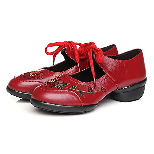 Damen Sport Outdoor Tanzschuhe Loafer Gepolsterte Schuhe Slip-On Komfort High Heel Bootsschuhe Sandalen Leichte Weiche Gummisohle rutschfeste Lässige Wanderschuhe,Rot,36 (Red 35 EU) von Generic