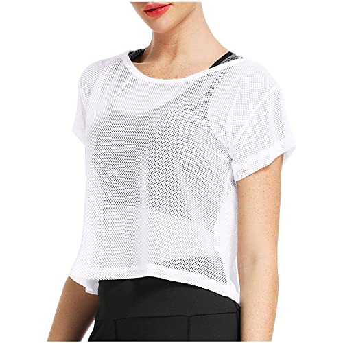 Damen Sport Shirt Transparent Tüll Mesh Top Locker Oberteile Netz Kurzarm Cover-Up Crop Tops Leicht Atmungsaktiv Sporttop Schnell Trocknendes T-Shirt für Fitness Yoga Laufen Wandern Fahrrad Radfahren Damen Sport Shirt Transparent Tüll Mesh Top Locker Oberteile Netz Kurzarm Cover-Up Crop Tops Leicht Atmungsaktiv Sporttop Schnell Trocknendes T-Shirt für Fitness Yoga Laufen Wandern Fahrrad Radfahren von Generic