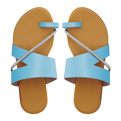 Damen Strand-Clip-Zehen-Hausschuhe, hohle lässige Hausschuhe, flache Schuhe, Vintage-Sandalen Damen Business Schuhe (Blue, 39) von Generic