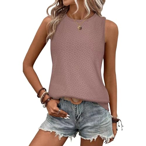 Damen Tank Tops Sommer Rundhals Ärmellos Ausgehöhlt Basic T Shirt Oberteile T-Shirts für Damen von Generic