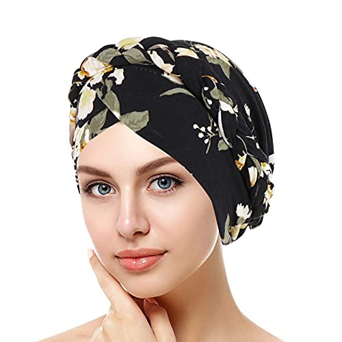 Damen Turban Elegant Blume Kopftuch Bandana Elastische Stirnband Beanie Hijab Chemo Hut Islamischen Kopfbedeckung Muslim Kopfschmuck Chemotherapie Kappe Headwear für Haarausfall krebs Black von Generic