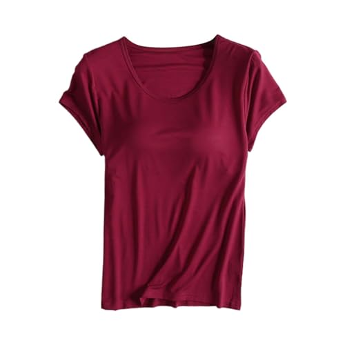 Damen Unterhemd mit BH Einsatz Ohne Bügel, Oberteil Damen Kurzarm Tshirt Rundhals Basic Kurzarmshirt Einfarbig T-Shirt Weich Lässige Blusen Tuniken Locker Shirt Sportshirt Alltag Kleidung Damen Unterhemd mit BH Einsatz Ohne Bügel, Oberteil Damen Kurzarm Tshirt Rundhals Basic Kurzarmshirt Einfarbig T-Shirt Weich Lässige Blusen Tuniken Locker Shirt Sportshirt Alltag Kleidung von Generic